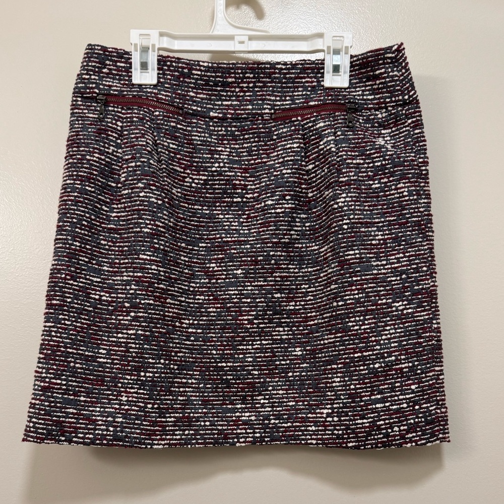 LOFT Cranberry, Blue, and White Tweed Skirt